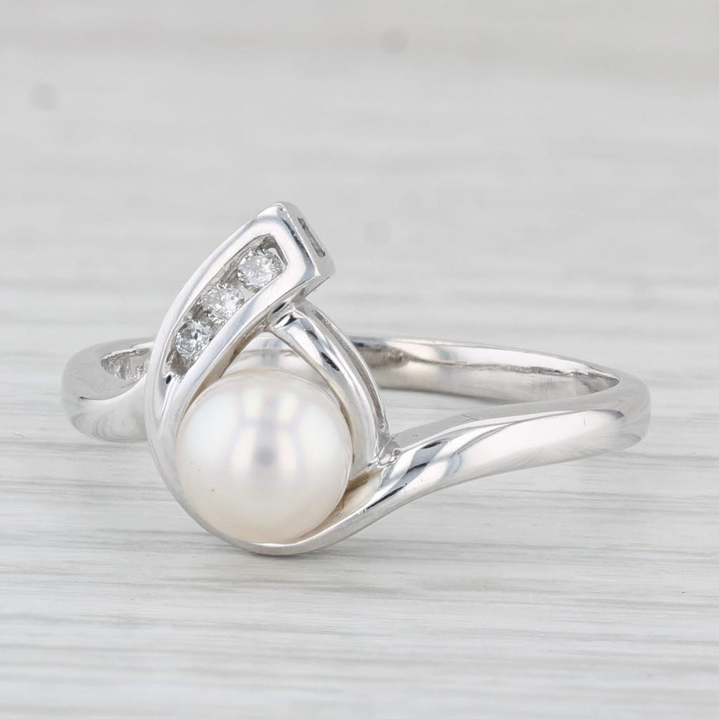 Light Gray Cultured Pearl Diamond Teardrop Ring 10k White Gold Size 11.25