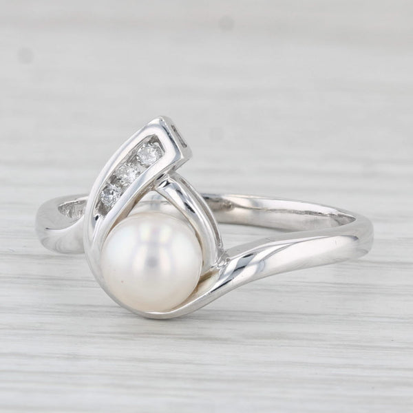 Cultured Pearl Diamond Teardrop Ring 10k White Gold Size 11.25