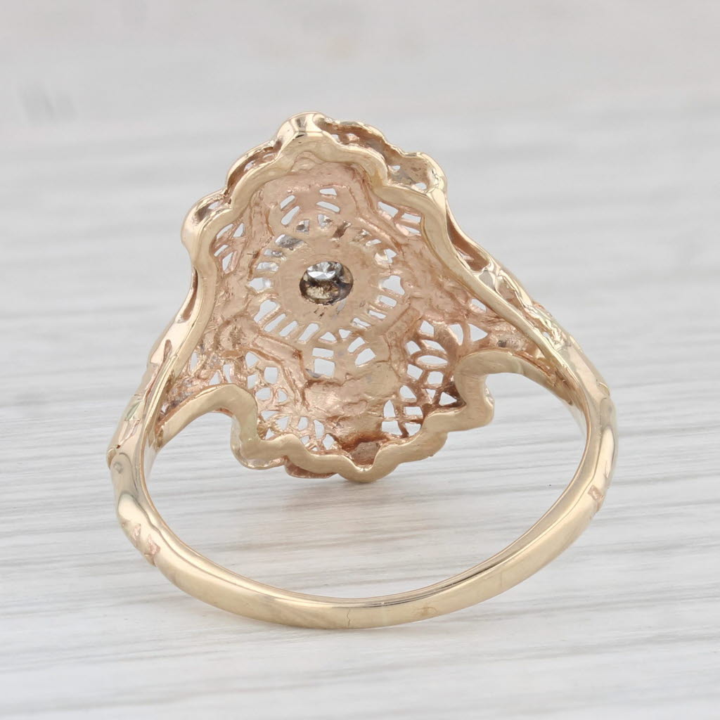 Light Gray Vintage Diamond Filigree Ring 14k Yellow Gold Size 8.5