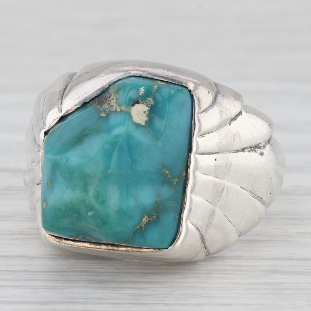 Light Gray Vintage Native American Baroque Turquoise Nugget Ring Silver Size 12.75