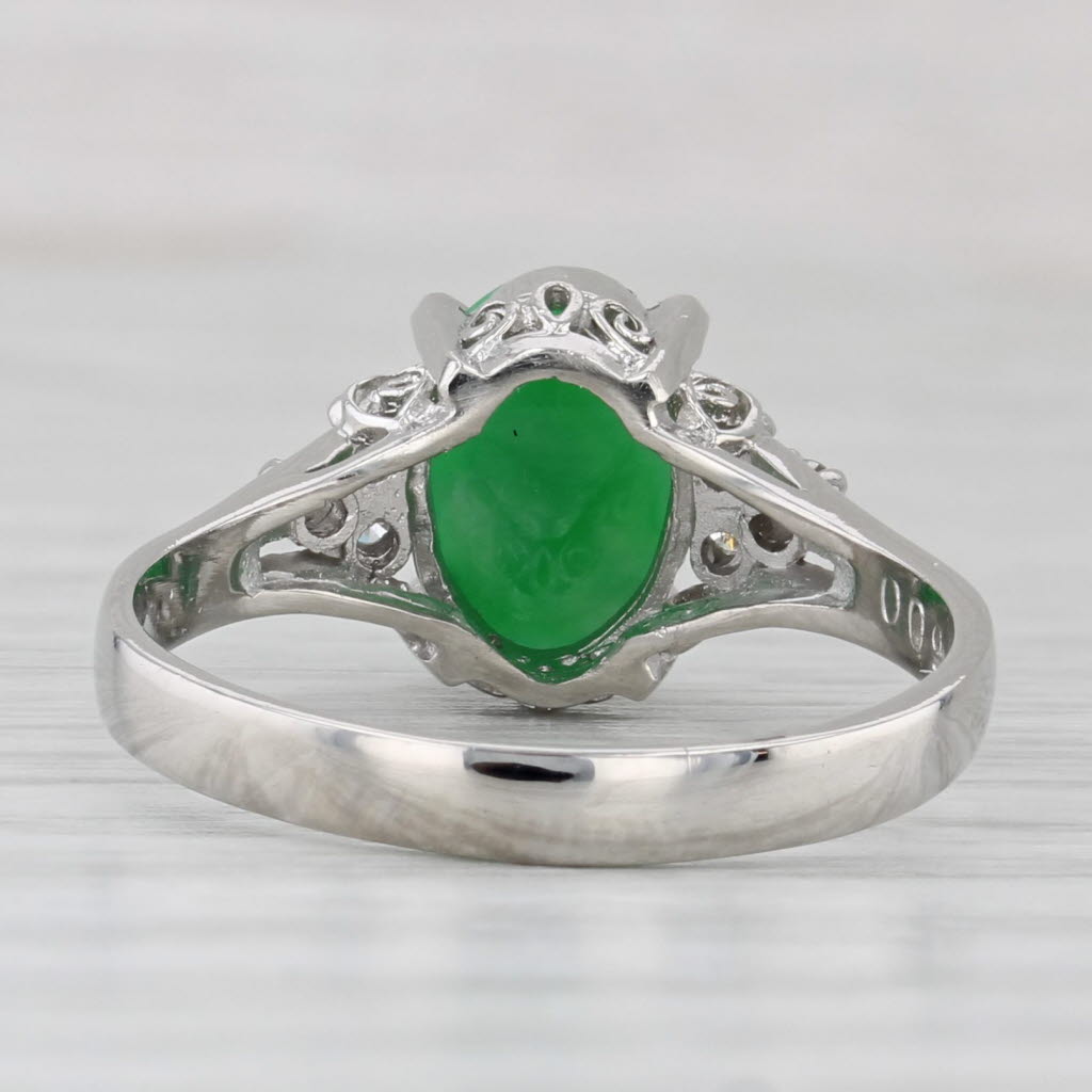 Light Gray Green Oval Cabochon Jadeite Jade Diamond Ring 900 Platinum Size 7.5