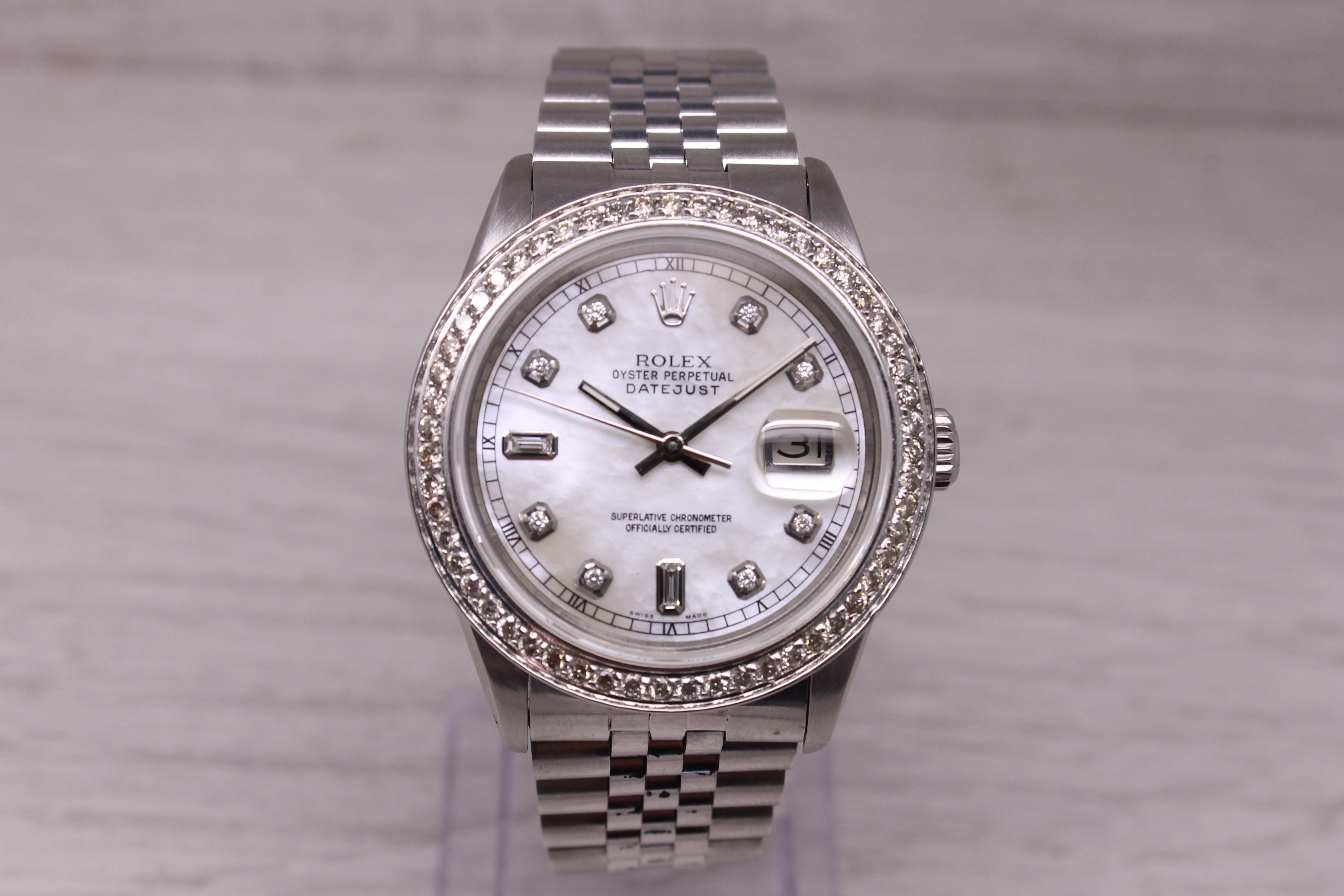 Vintage 1983 Rolex Datejust 16014 36mm MOP Dial & Diamond Dial Bezel Jubilee