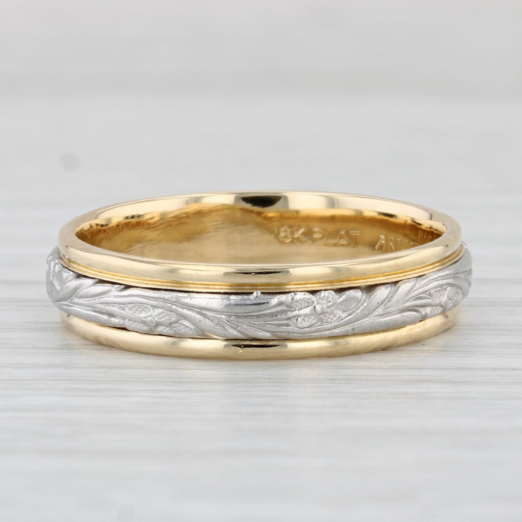 Light Gray Wheat Etched Men's Wedding Band 18k Gold Platinum Size 10.75 2-Tone Ring