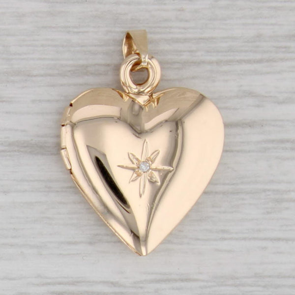 Gray Vintage Diamond Heart Picture Heart Locket Pendant 14k Yellow Gold Engravable