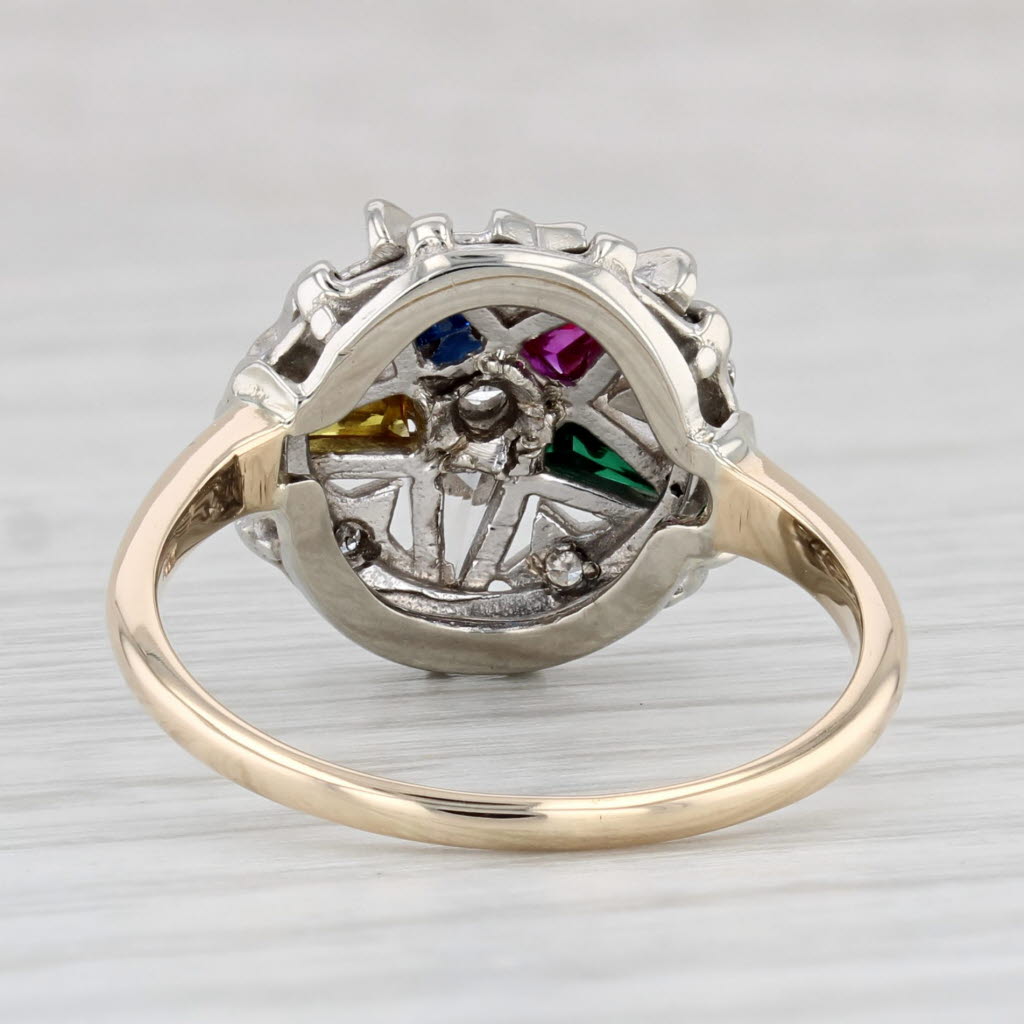 Light Gray Order Eastern Star Ring 14k Gold OES Masonic Signet Diamond Lab Created Gemstone