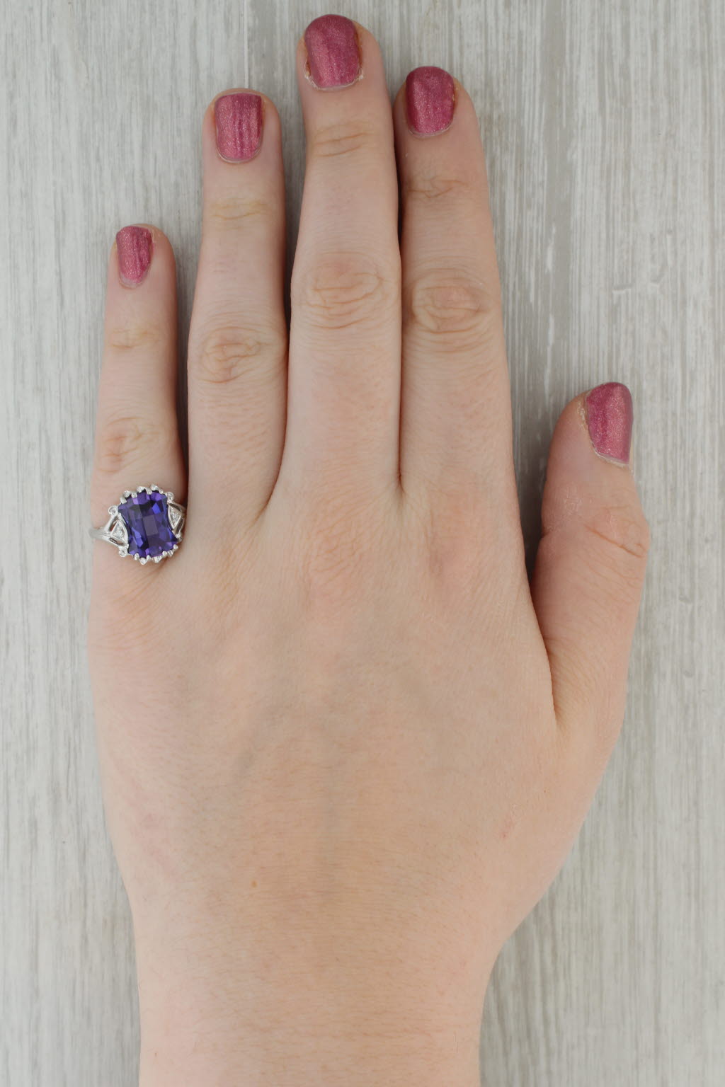 Dark Gray Lab Created Purple Blue Sapphire Diamond Ring 10k White Gold Size 6