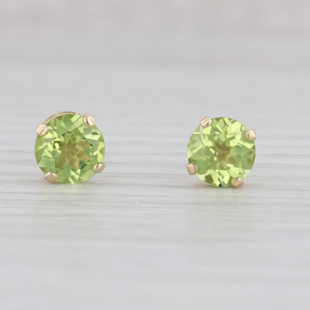 Light Gray 1.90ctw Round Peridot Stud Earrings 14k Yellow Gold August Birthstone