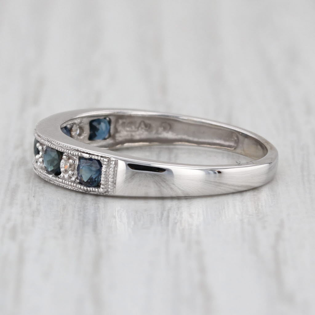 0.52ctw Blue Sapphire Diamond Ring 14k White Gold Stackable Wedding Band Sz 6.75