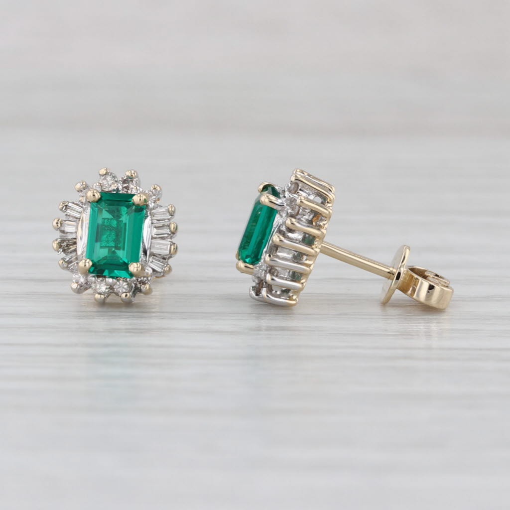 1.15ctw Lab Created Emerald Diamond Halo Stud Earrings 14k Yellow Gold
