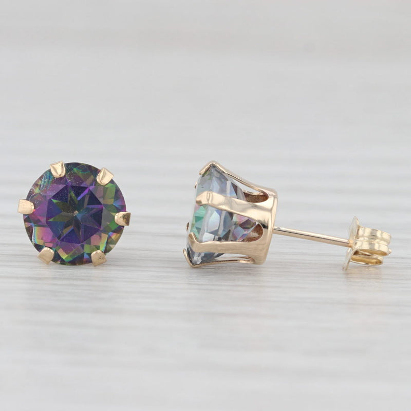4.20ctw Mystic Topaz Stud Earrings 10k Yellow Gold Round Purple Green Solitaires
