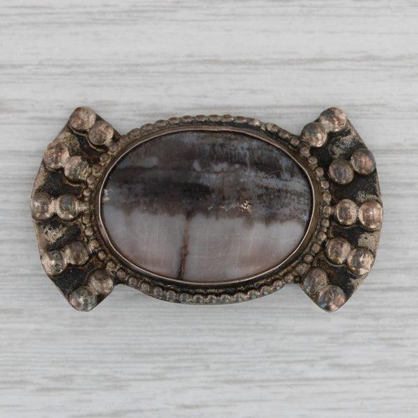 Vintage Marbled Agate Brooch Sterling Silver Pin