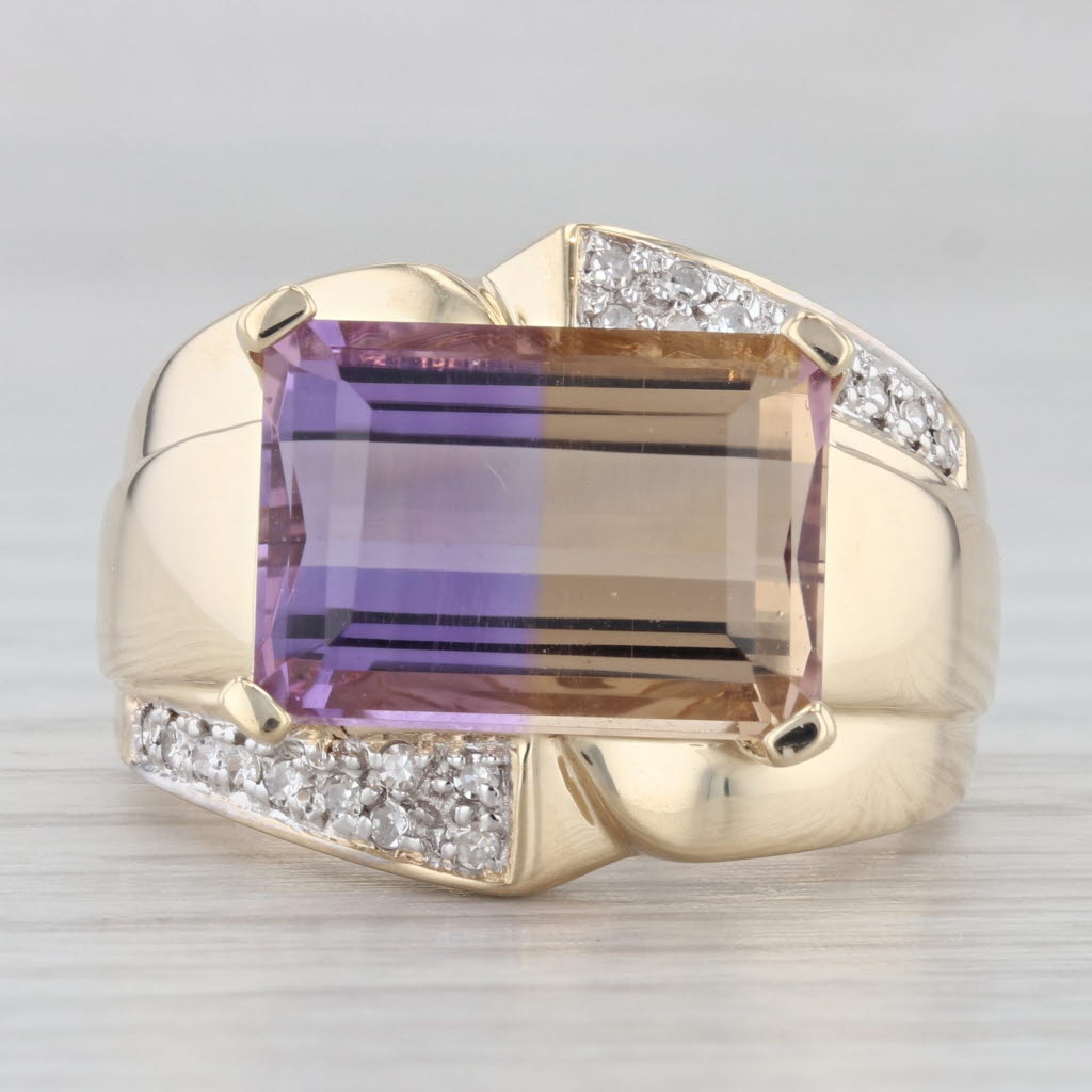 Light Gray 7.4ctw Ametrine Emerald Cut Cocktail Ring 14k Yellow Gold Size 9