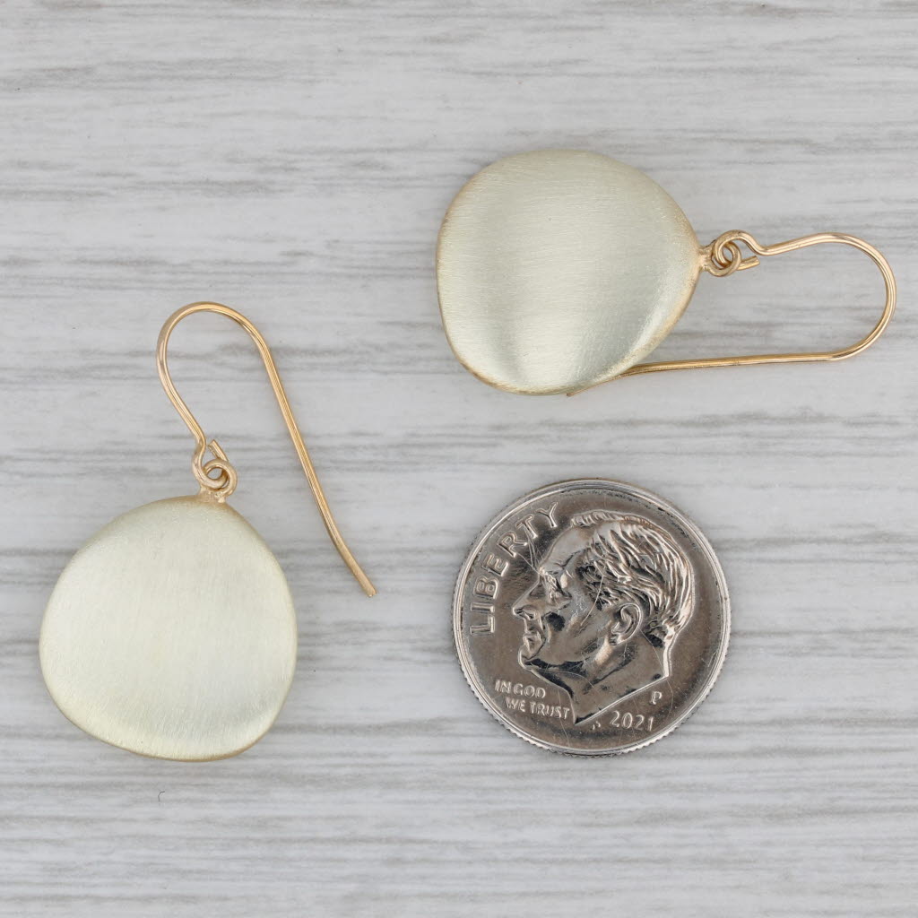 Gray Brushed Gold Teardrop Dangle Earrings 14k Yellow Gold Hook Posts