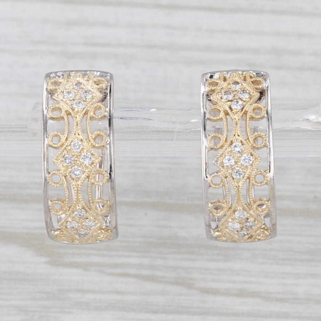 0.33ctw Diamond Ornate Filigree Drop Earrings 14k White Yellow Gold Omega Backs