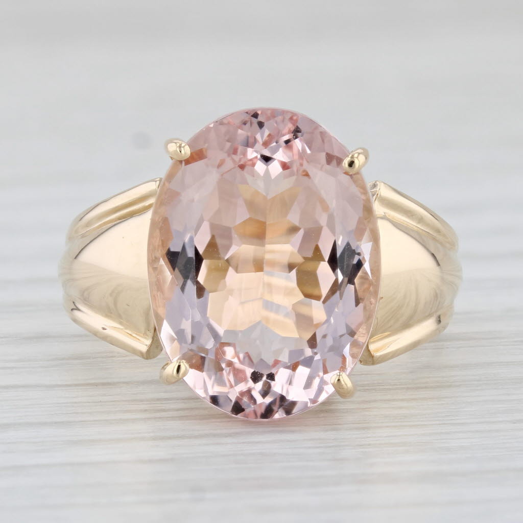 Light Gray 9.20ct Oval Pink Morganite Solitaire Ring 14k Yellow Gold Size 6.75