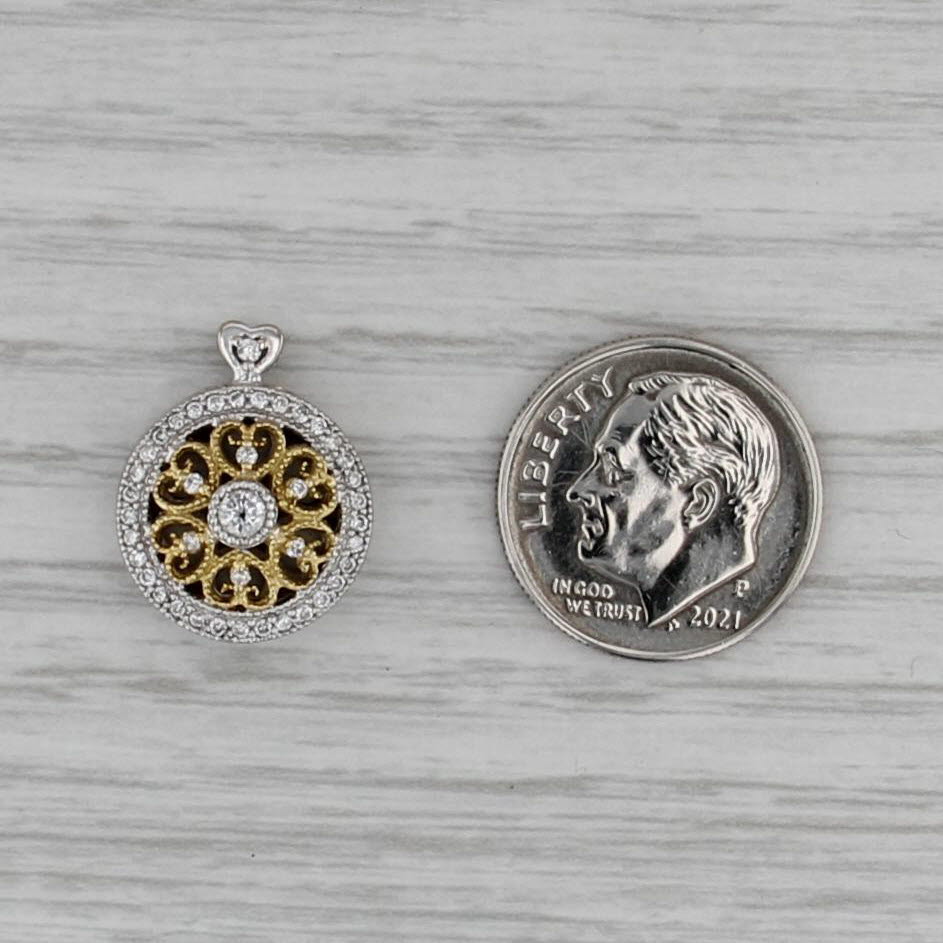 0.27ct Diamond Hearts Pendant 18k Yellow White Gold Ornate filigree Drop