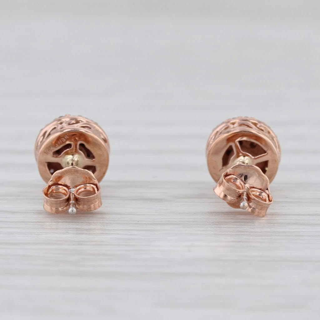 0.17ctw Champagne Diamond Halo Stud Earrings 10k Rose Gold Round Studs
