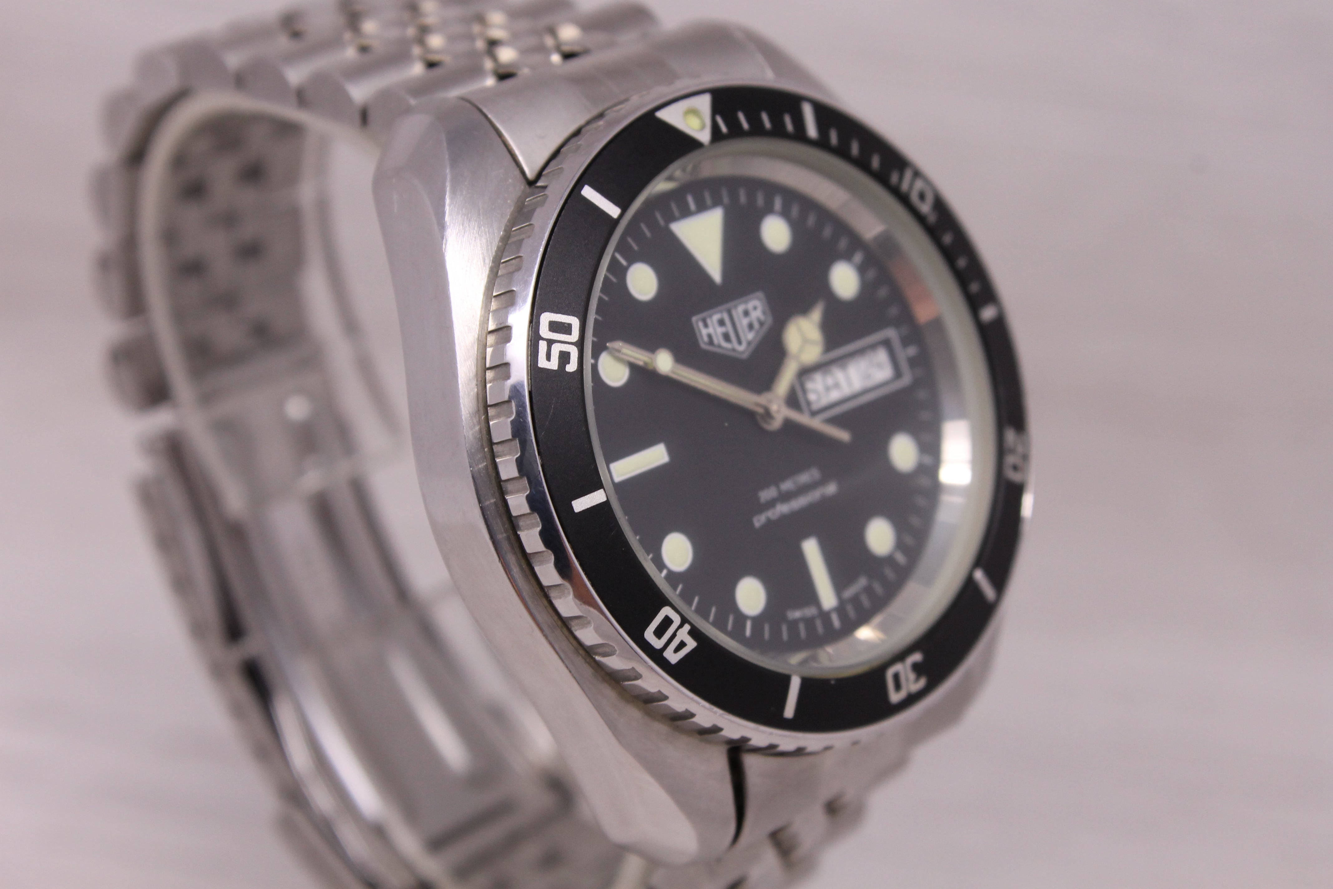 Vintage 1980s Heuer 844-4 Mens 41mm Steel Automatic Divers Watch Monnin Original
