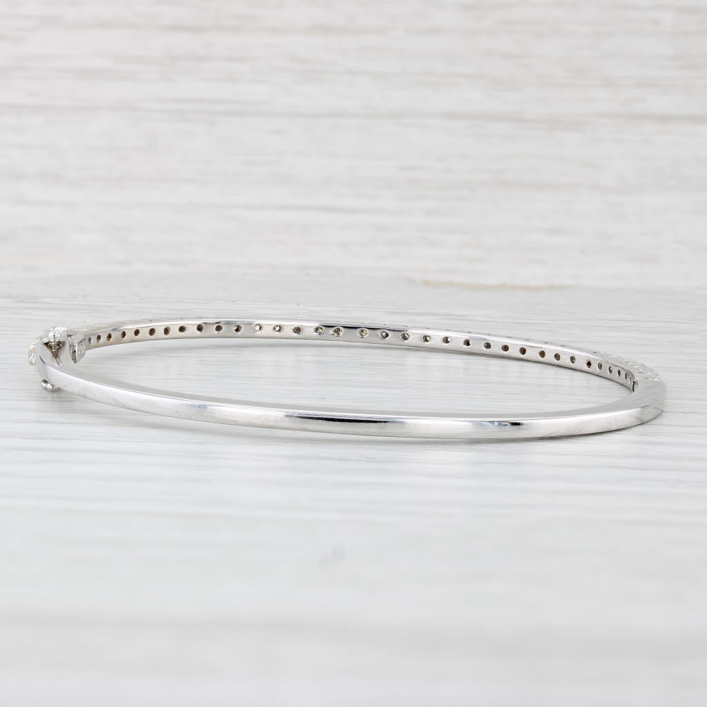 Light Gray 1ctw Diamond Bangle Bracelet 18k White Gold 6.75" Oval Hinged