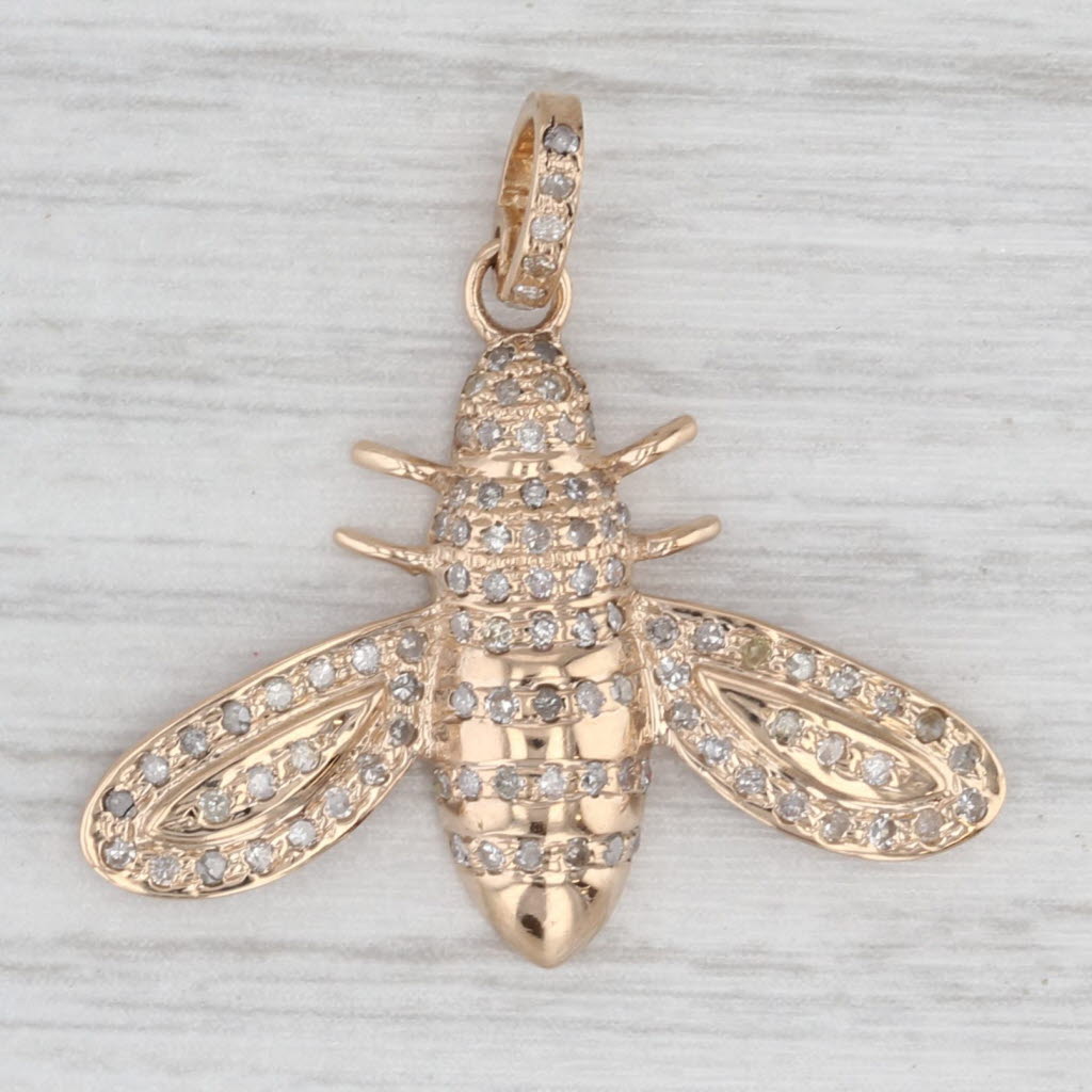 New 0.45ctw Diamond Bumble Bee Pendant 14k Yellow Gold Insect Bug Jewelry