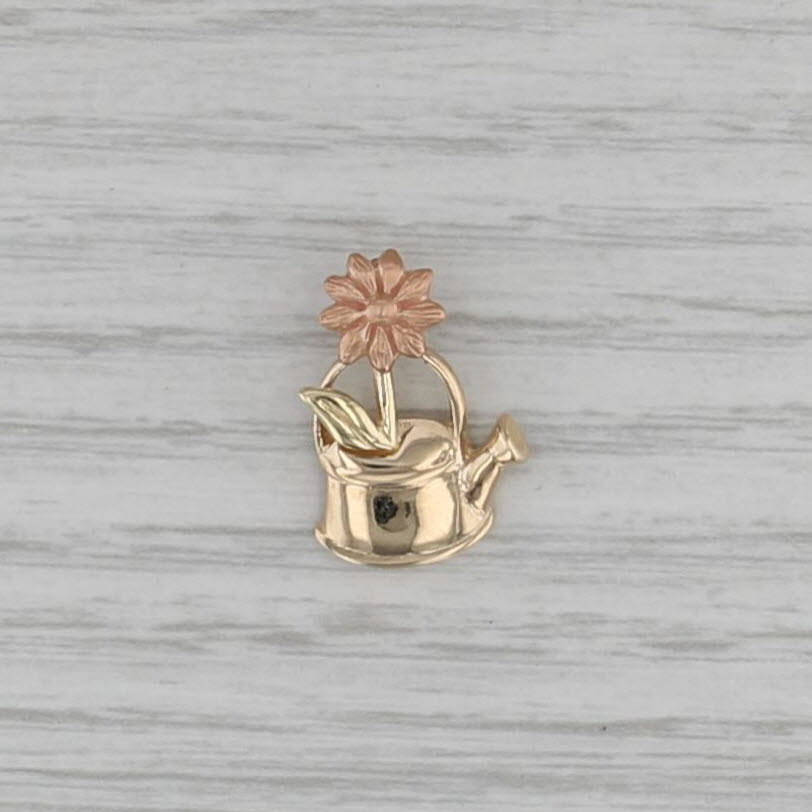 Flower in Watering Can Pendant 14k Yellow Rose Gold Floral Charm