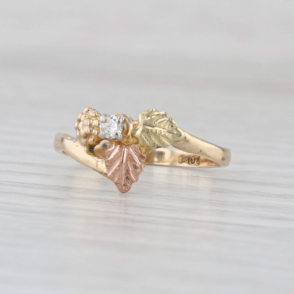 Diamond Leaf Ring 10k Yellow Rose Green Gold Diggers Black Hills Gold Size 6