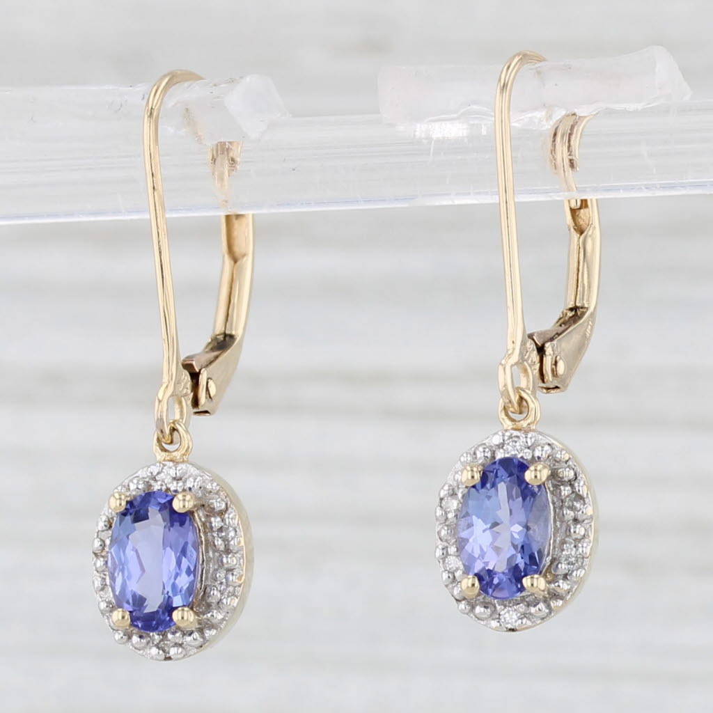 Light Gray 1.04ctw Tanzanite Diamond Halo Dangle Earrings 14k Yellow Gold Leverbacks