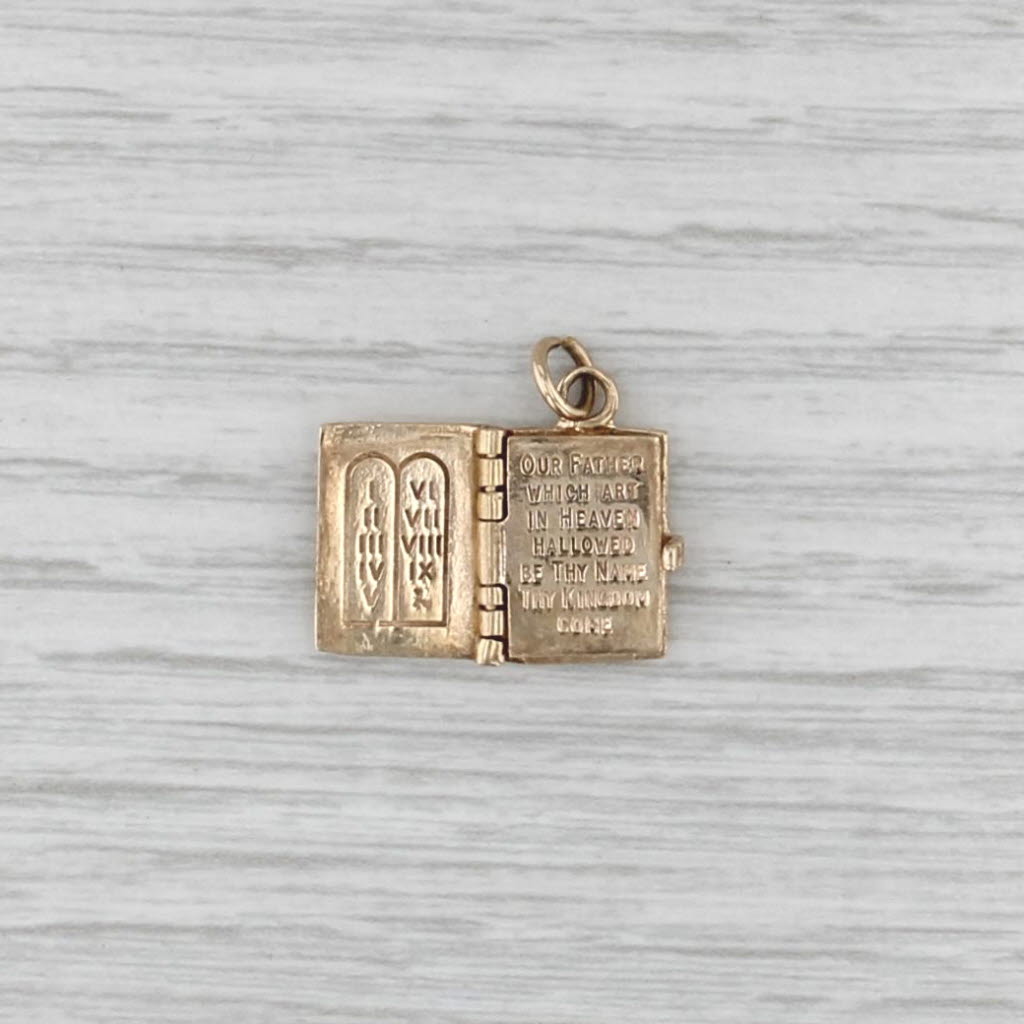 Vintage Bible Charm 9k Yellow Gold Lord's Prayer Book Opens Pendant