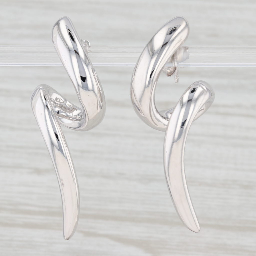 Light Gray Swirl Drop Earrings 18k White Gold Pierced Statement