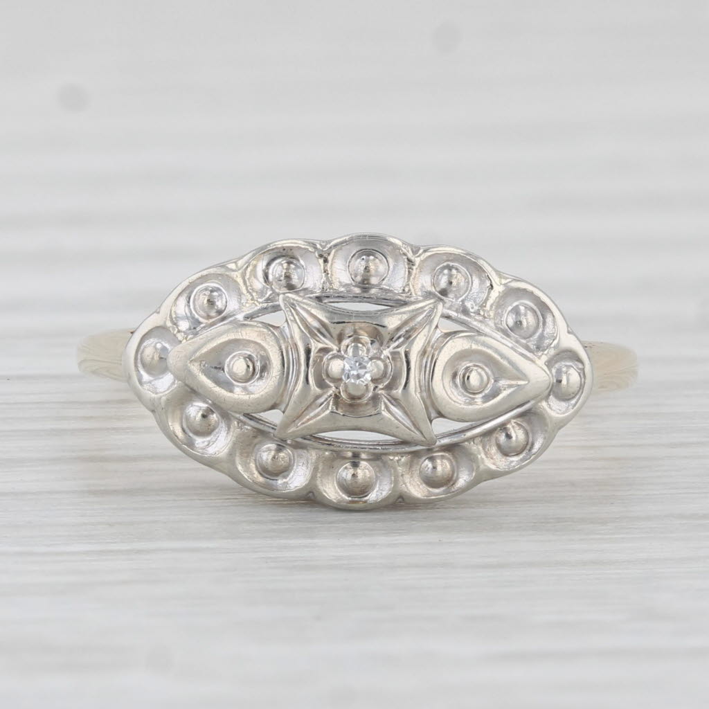 Light Gray Vintage Diamond Princess Ring 10k Yellow White Gold Size 5.5