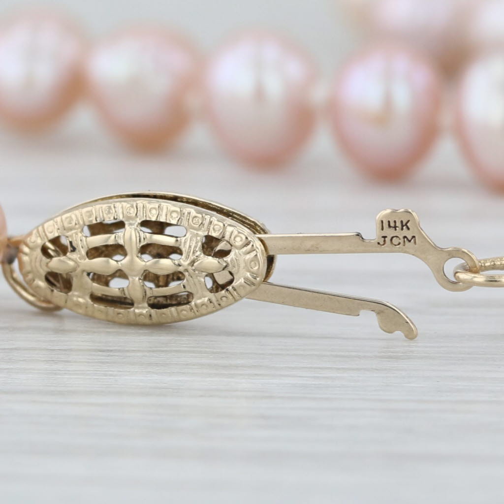 Pink Cultured Pearl Bead Single Strand Necklace 14k Gold 17.75"