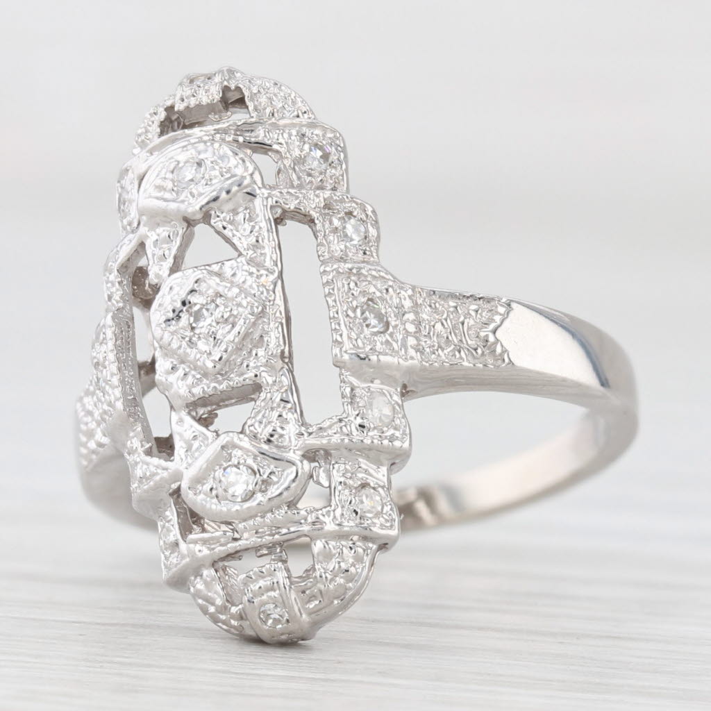 Light Gray Vintage Diamond Openwork Ring 14k White Gold Size 5.5