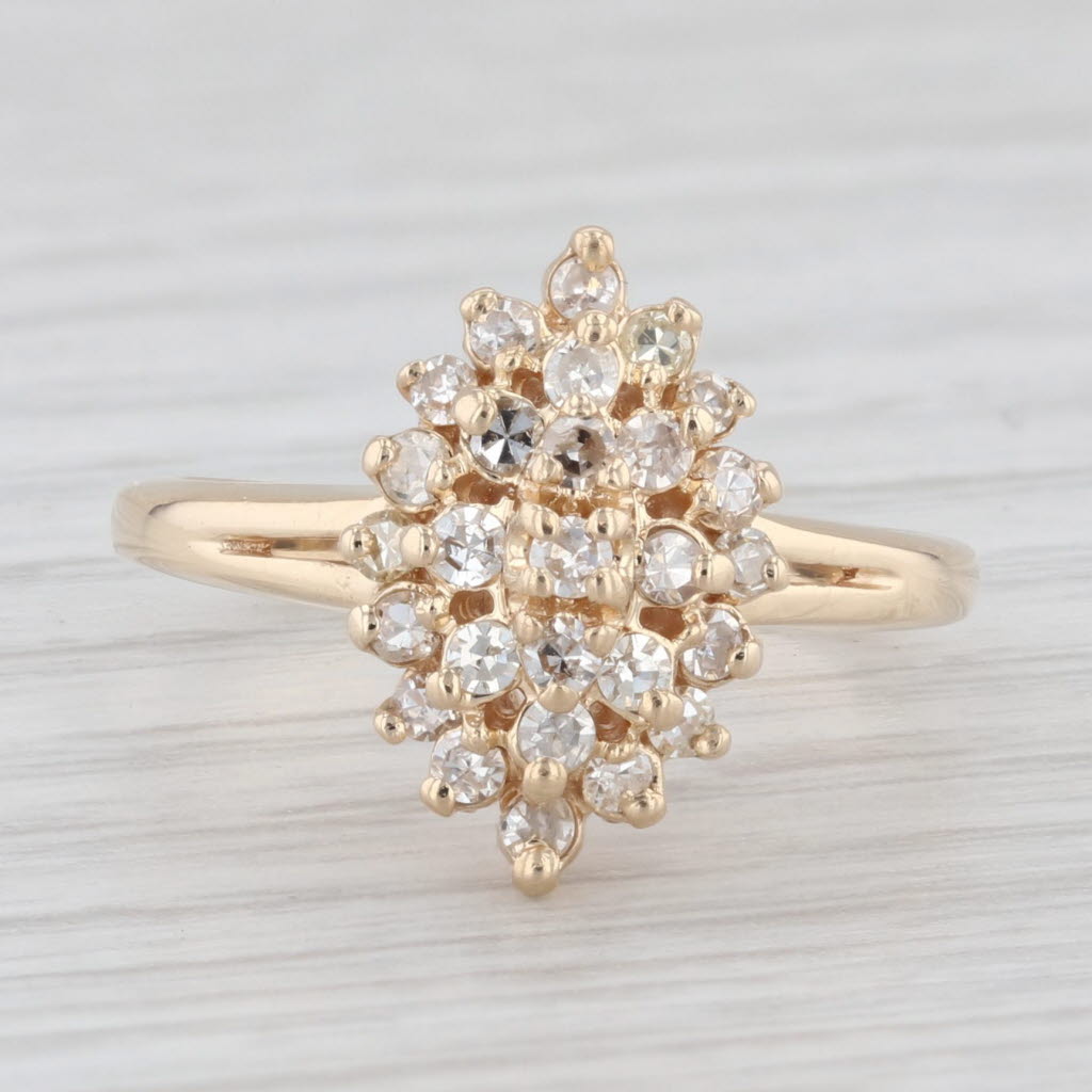 Light Gray 0.40ctw Diamond Cluster 14k Yellow Gold Ring Size 4.75