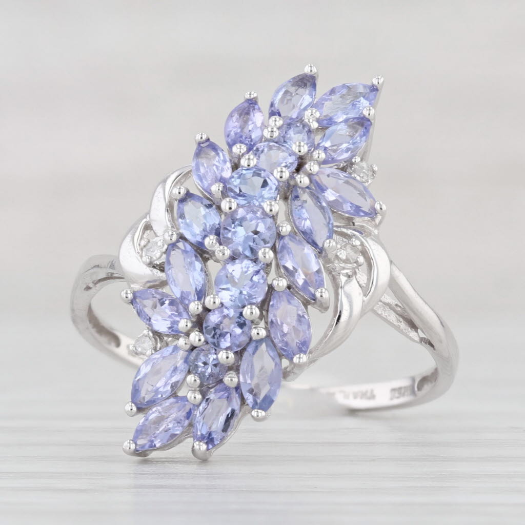 Light Gray 1.42ctw Tanzanite Cluster Ring 10k White Gold Size 8.5