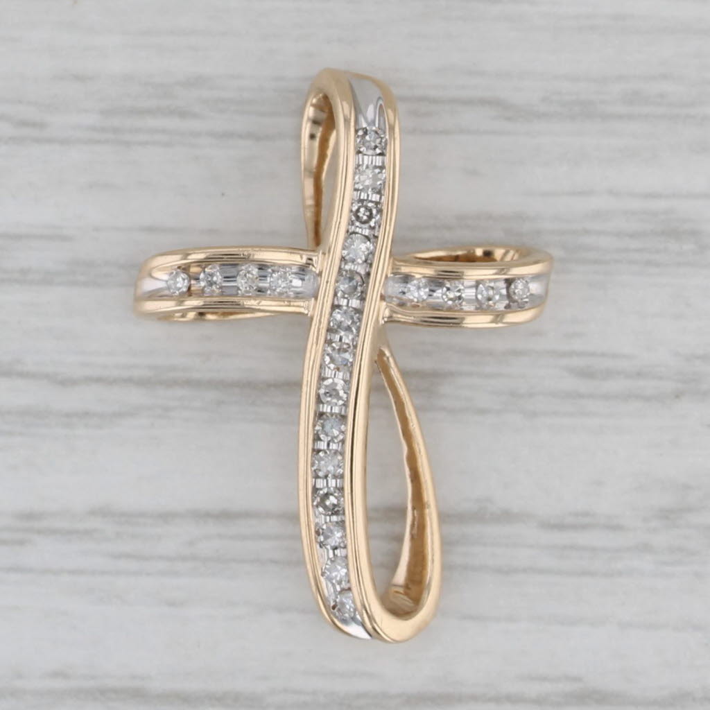 Gray Diamond Looping Cross Pendant 10k Yellow Gold