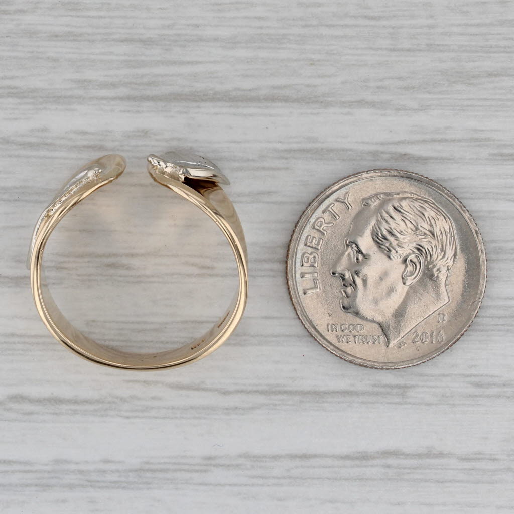 Gray White Yellow Gold Leaf Ring 14k Adjustsable Band Size 5 +