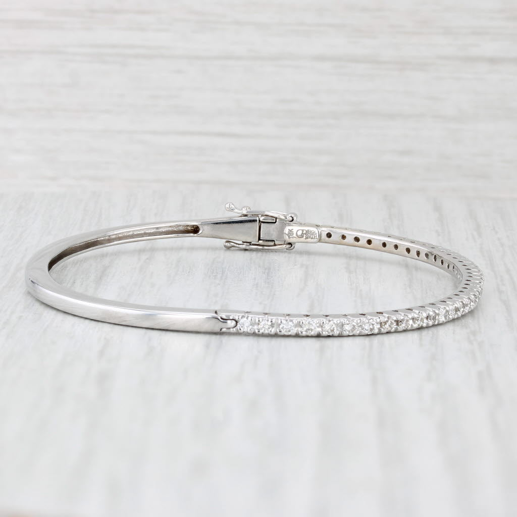 Light Gray 1ctw Diamond Bangle Bracelet 18k White Gold 6.75" Oval Hinged