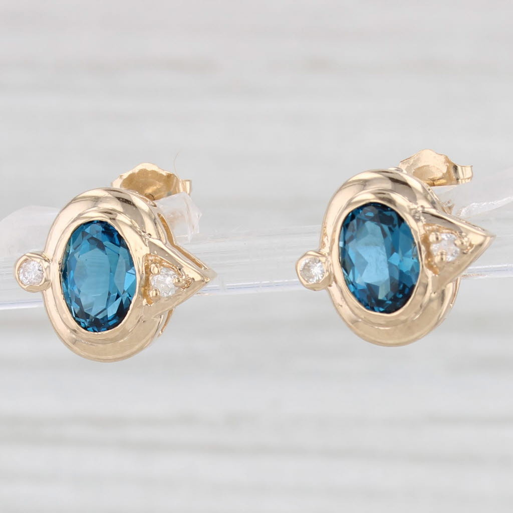 Light Gray 2.17ctw Blue Topaz Diamond Stud Earrings 14k Yellow Gold