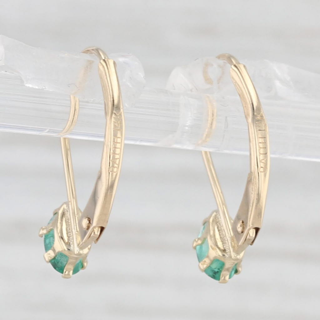 Light Gray 0.40ctw Emerald Drop Earrings 14k Yellow Gold Pear Solitaire Lever Backs