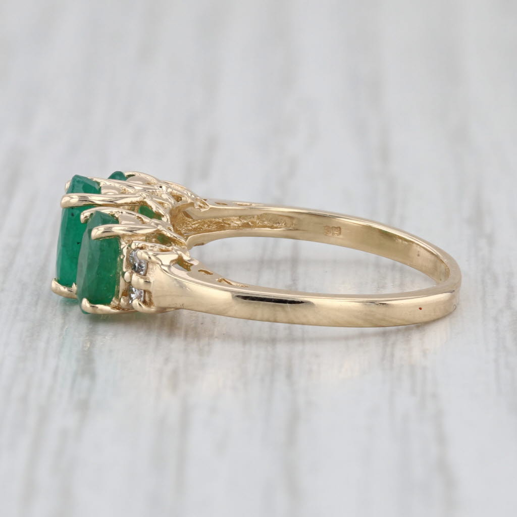 1.84ctw 3-Stone Oval Emerald Diamond Ring 14k Yellow Gold Size 6