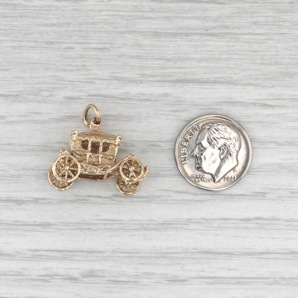 Old Timey Car Charm 9k Yellow Gold Wheels Move 3D Pendant British