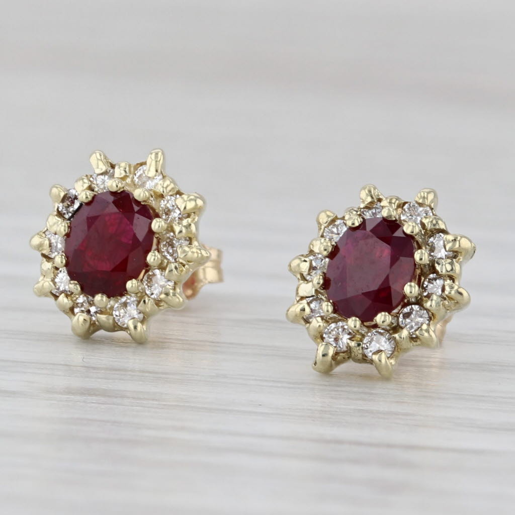 Light Gray 1.30ctw Oval Ruby Diamond Halo Stud Earrings 14k Yellow Gold
