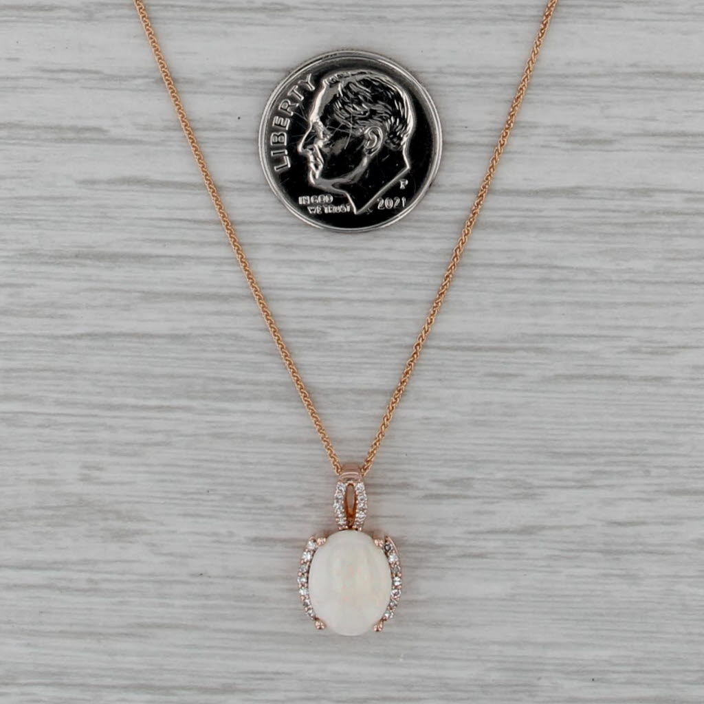 Effy Opal Diamond Pendant Necklace 14k Rose Gold 19" Adjustable Wheat Chain