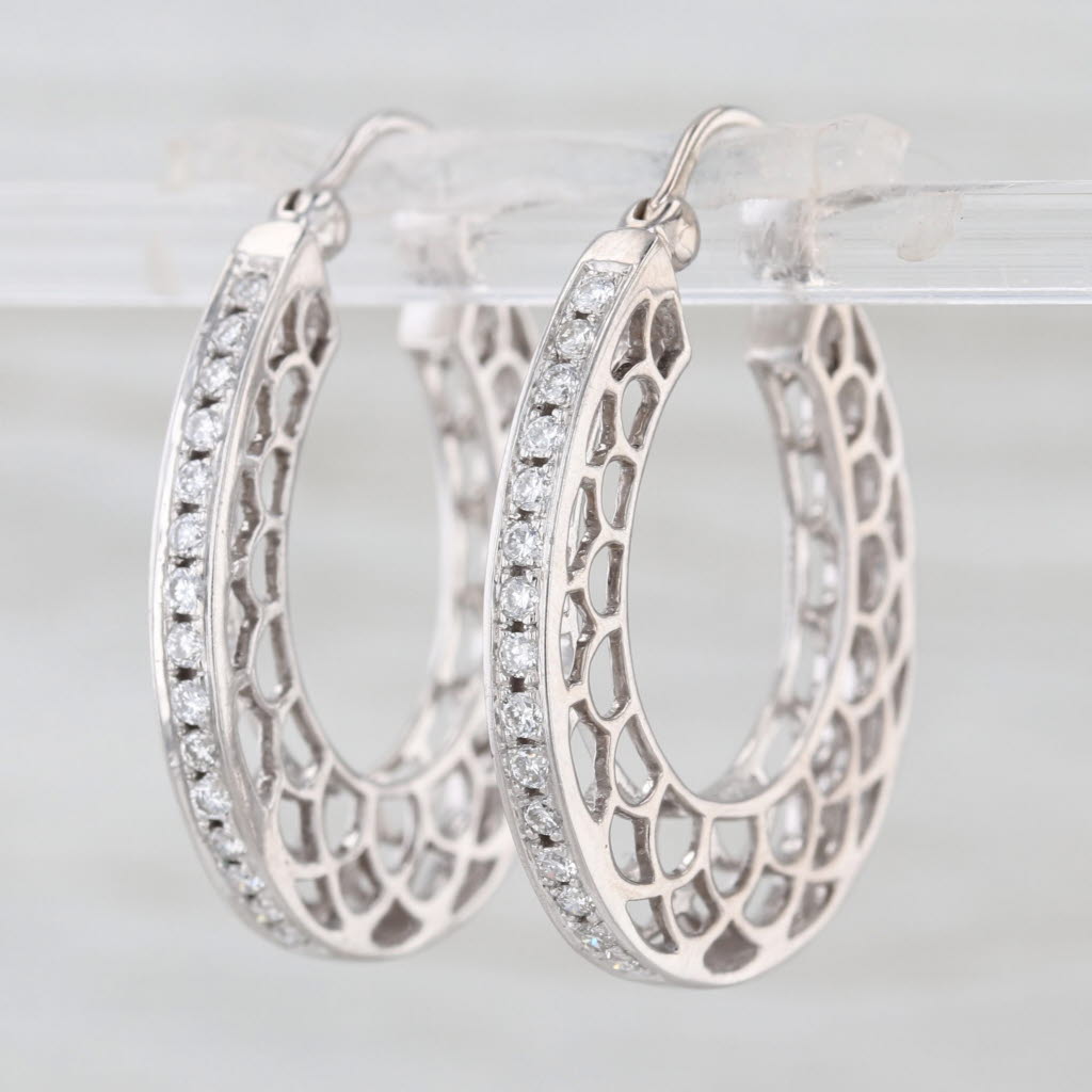 0.30ctw Diamond Hoop Earrings 14k White Gold Snap Top Oval Hoops