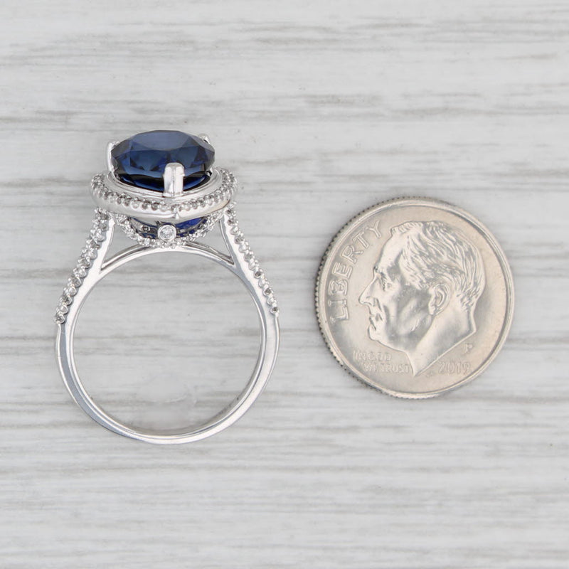 Light Gray Lab Created Blue Sapphire Diamond Halo Ring 14k White Gold Size 6 Engagement