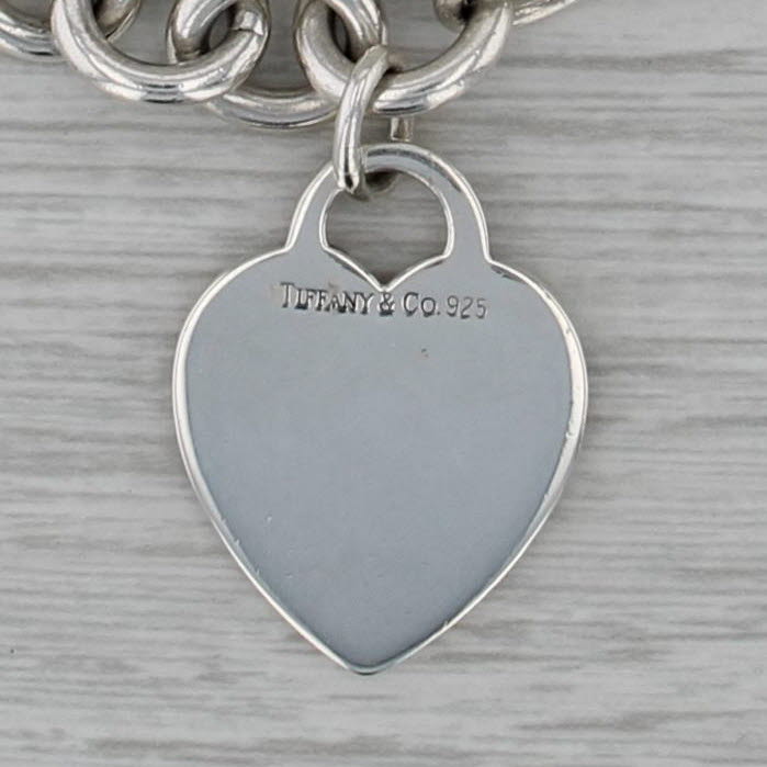 Tiffany & Co Engravable Heart Charm Bracelet Sterling Silver 6.75" Cable Chain