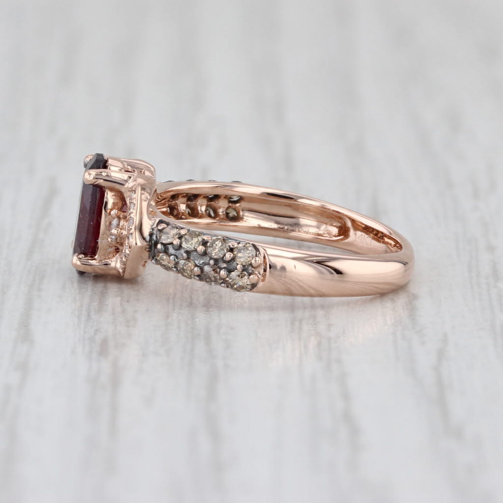 0.91ctw Rhodolite Garnet Champagne White Diamond Ring 14k Rose Gold Size 5.75