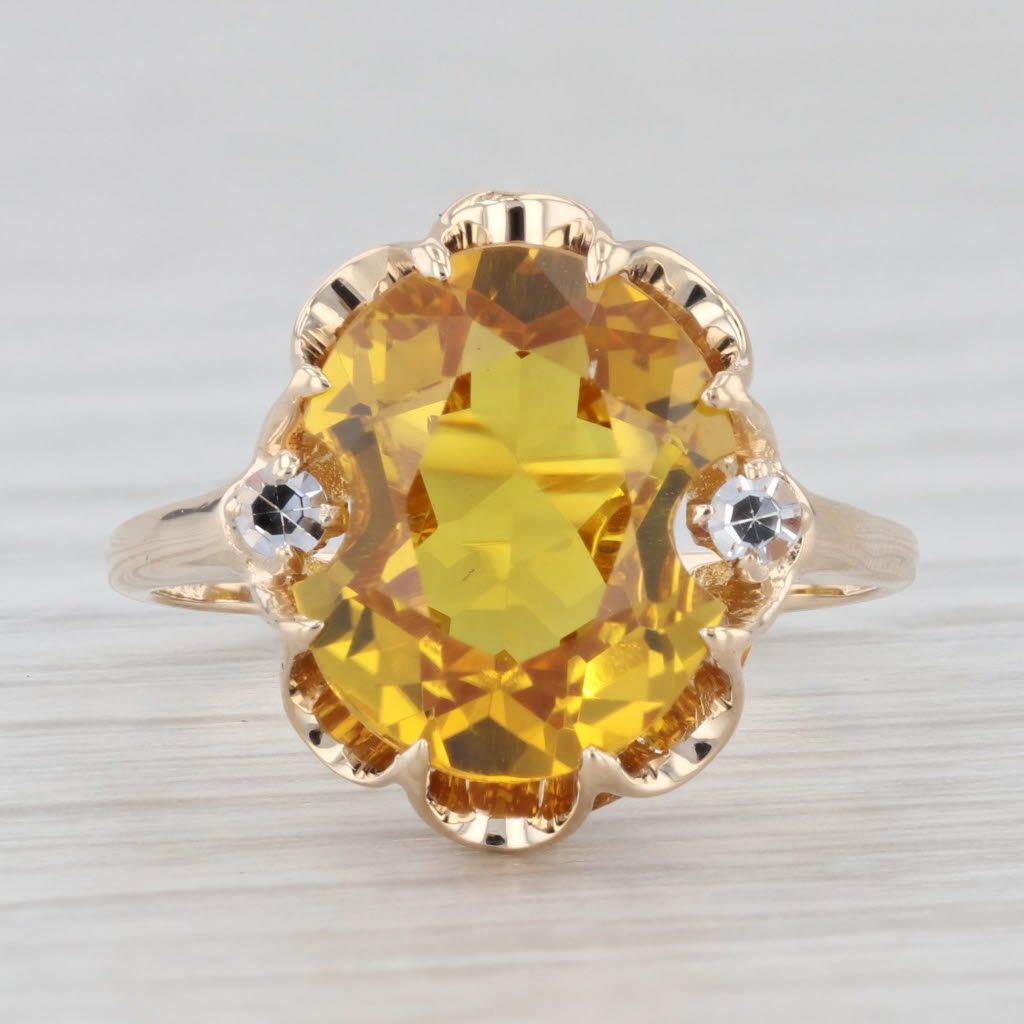 Light Gray 3.47ct Oval Lab Created Yellow Sapphire Ring 10k Yellow Gold Size 6.25