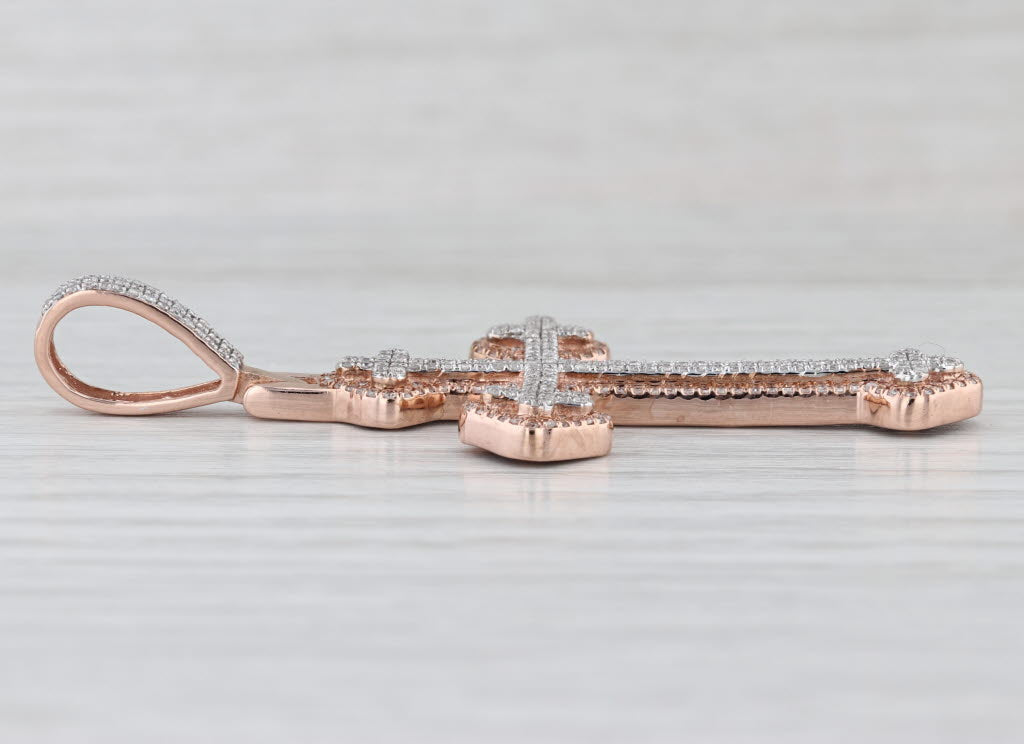 Large 1.70ctw Diamond Cross Pendant 10k Rose Gold Religious Jewelry
