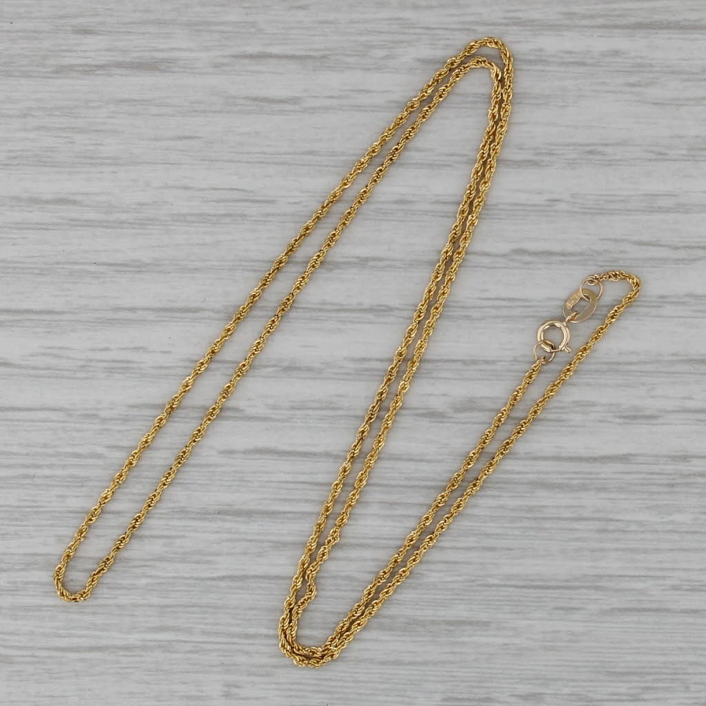 18" 1.2mm Rope Chain Necklace 18k Yellow Gold
